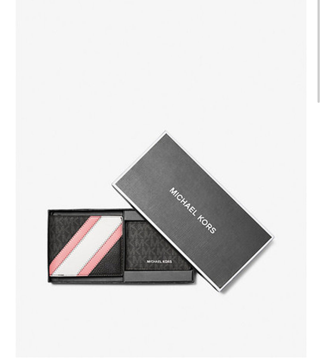Logo and Striped Wallet With Passcase Gift Set
