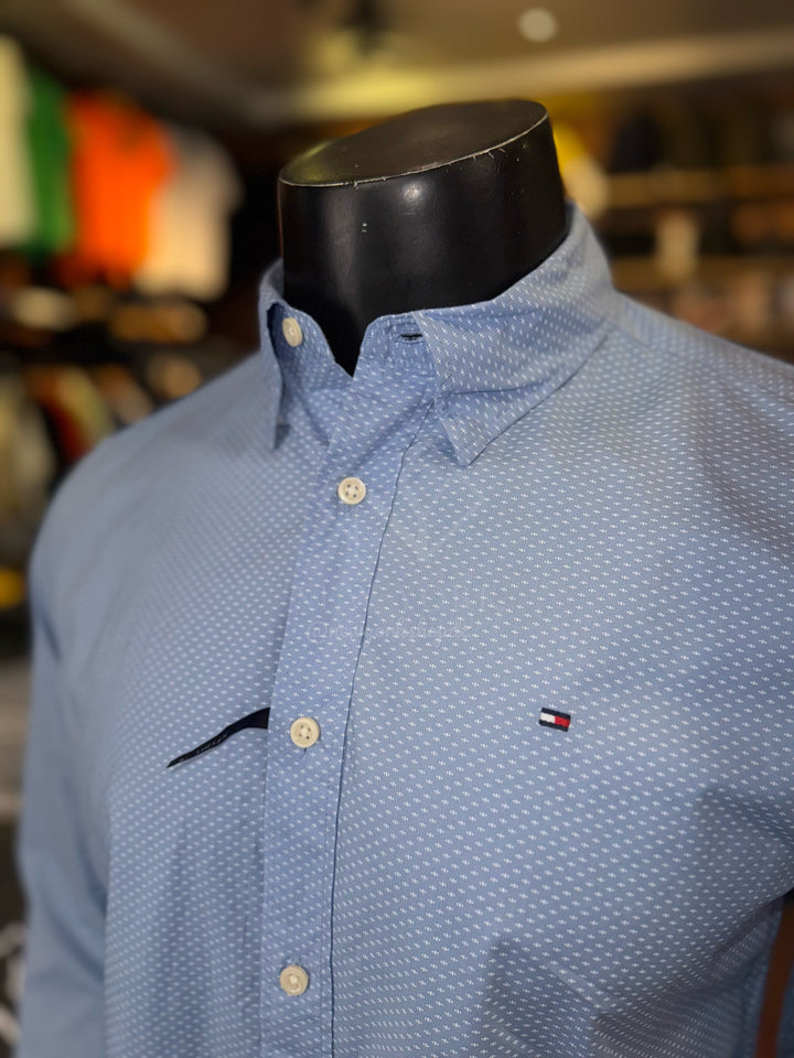 Chemise ajustée à motif en popeline Bleu