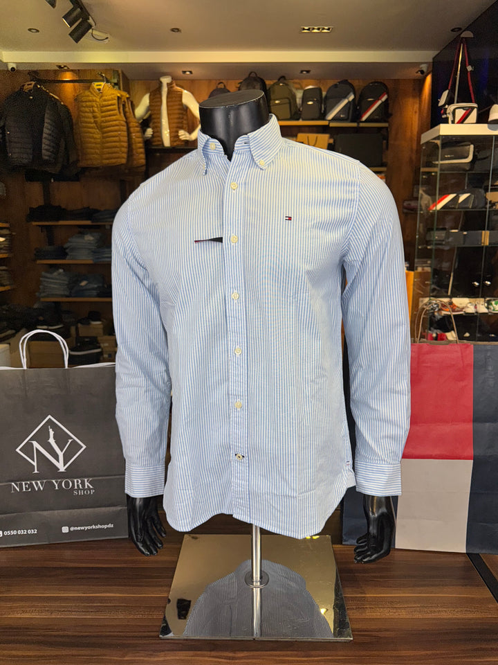 Chemise Tommy Hilfiger en popeline Flex à rayures bleu