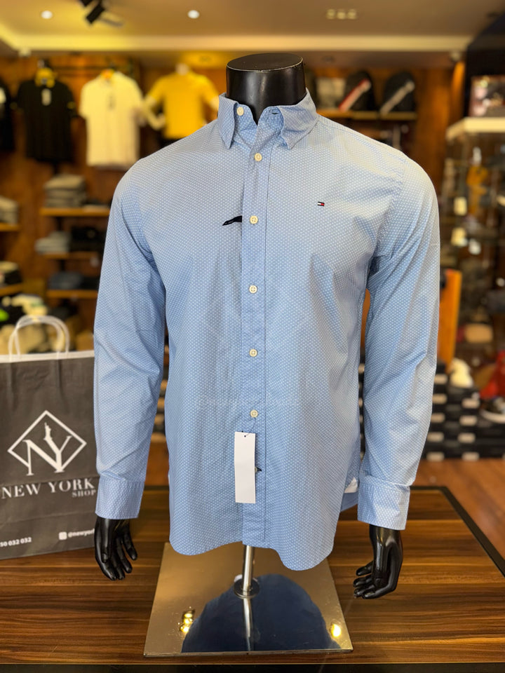 Chemise ajustée à motif en popeline Bleu