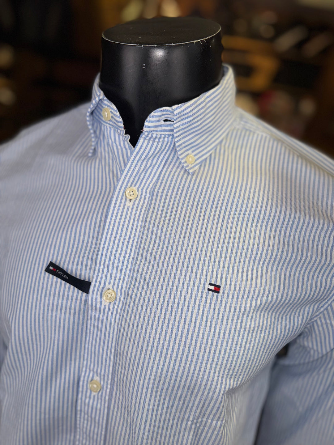 Chemise Tommy Hilfiger en popeline Flex à rayures bleu