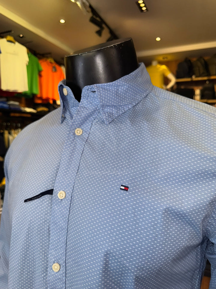 Chemise ajustée à motif en popeline Bleu