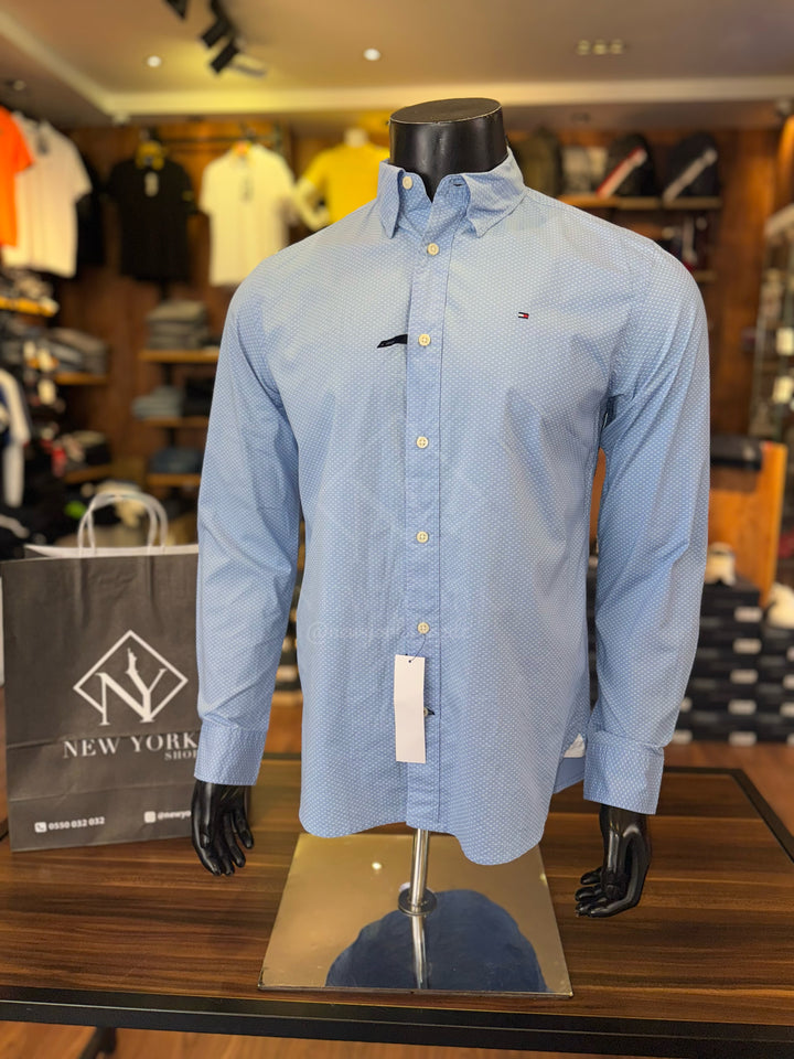 Chemise ajustée à motif en popeline Bleu