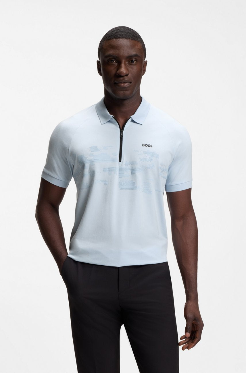 POLOSHIRT boss AUS BAUMWOLL-MIX MIT REISSVERSCHLUSS UND REFLEKTIERENDEN GRAFIKEN