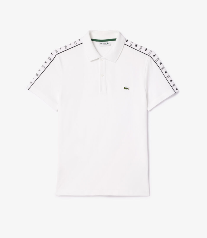 Polo Lacoste à bande grifféé blanc